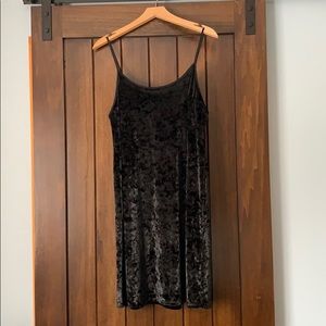 Velvet strappy little black dress